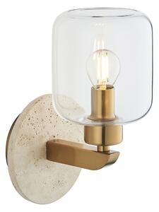 Sloane Wall Light in Natural Travertine, Vintage Brass and Glass