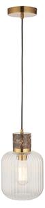 Sloane Ribbed Pendant in Dark Brown Emperador Marble, Vintage Brass and Ribbed Glass