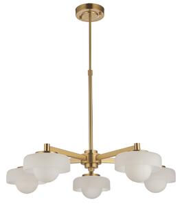 Ingrid 5Lt Pendant in Brushed Aged Brass With Frosted and Opal Glass