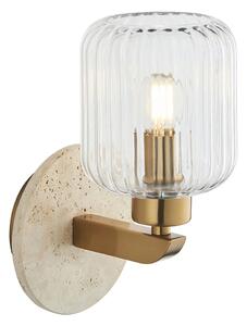 Sloane Ribbed Wall Light in Beige Textured Marble, Vintage Brass and Ribbed Glass