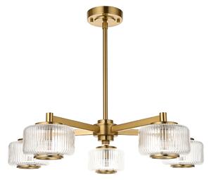 Boxford 5Lt Pendant in Brushed Aged Brass and Ribbed Glass