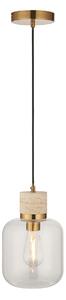 Sloane Pendant in Natural Travertine, Vintage Brass and Glass