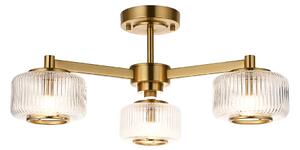 Boxford 3Lt Semi Flush in Brushed Aged Brass and Ribbed Glass