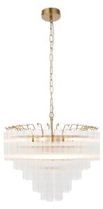 Olsen 12Lt Pendant in Satin Brass and Ribbed Glass