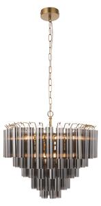 Olsen 12Lt Pendant in Satin Brass and Smokey Grey Lustre Glass