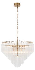 Olsen 12Lt Pendant in Satin Brass and Angled Ribbed Glass