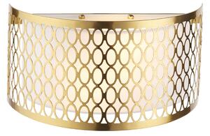 Simone 2Lt Wall Light in Gold Effect, White Fabric and Frosted Glass
