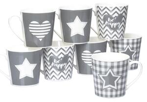 Grey Star & Heart Mugs - Set of 8