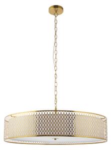 Simone 5Lt Grand Pendant in Gold Effect, White Fabric and Frosted Glass