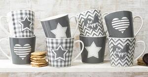Grey Star & Heart Mugs - Set of 8