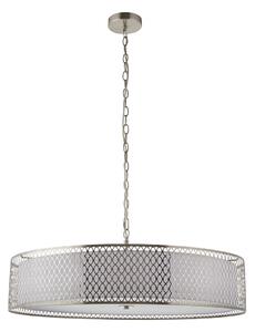 Simone 5Lt Grand Pendant in Satin Nickel, White Fabric and Frosted Glass