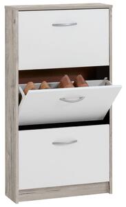 FMD Shoe Cabinet with 3 Tilting Compartments White and Oak