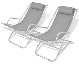 Reclining Deck Chairs 2 pcs Steel Grey