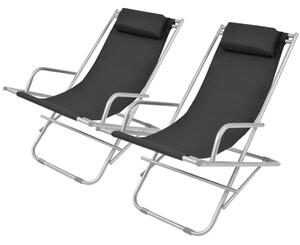 Reclining Deck Chairs 2 pcs Steel Black