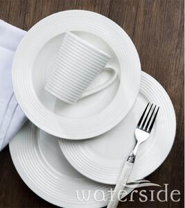 White Embossed Linear 24 Piece Dinner Set