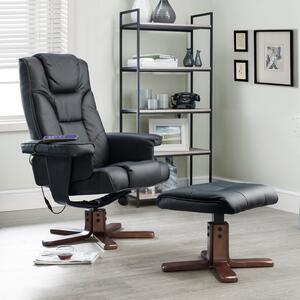 Malmo Faux Leather Massage Recliner and Stool Black