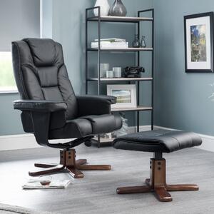Malmo Faux Leather Swivel Recliner and Stool Black
