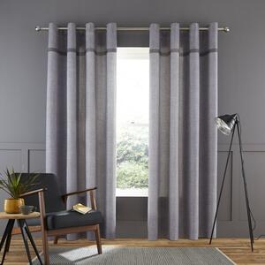 Catherine Lansfield Melville Woven Texture Ready Made Eyelet Curtains Grey