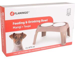 FLAMINGO Double Feeding Bowl Mangi Taupe 2x675 ml