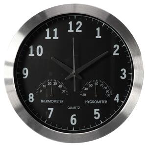 Perel Wall Clock 35.5 cm Black and Silver
