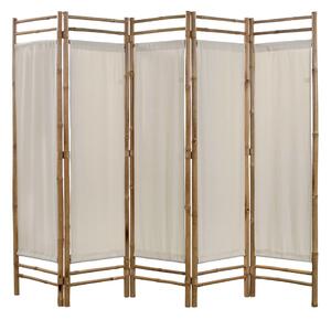 Folding 5-Panel Room Divider Bamboo and Canvas 200 cm