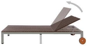 Double Sun Lounger with Wheels Poly Rattan Brown