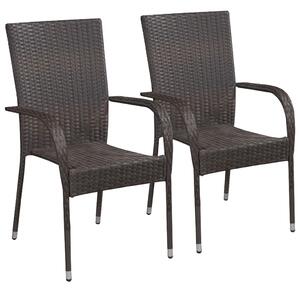 Stackable Outdoor Chairs 2 pcs Poly Rattan Brown