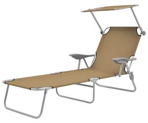 Folding Sun Lounger with Canopy Steel Taupe