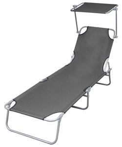 Folding Sun Lounger with Canopy Steel Grey