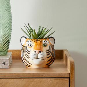 Ceramic Tiger Head Pot 12cm Orange