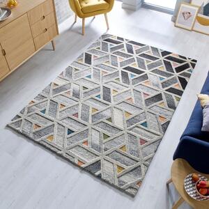 River Geometric Rug Grey, Pink and Blue
