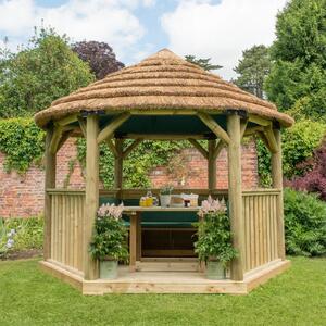 Forest (Installation Included) Thatch Roof Furnished Gazebo - 3.6m - Green