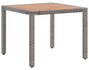 Garden Table Grey 90x90x75 cm Poly Rattan and Solid Acacia Wood