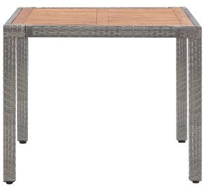 Garden Table Grey 90x90x75 cm Poly Rattan and Solid Acacia Wood