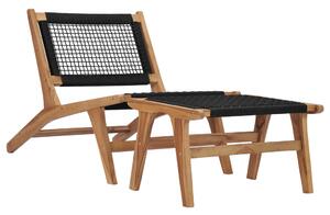 Sun Lounger with Footrest Solid Teak Wood and Rope