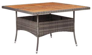 Outdoor Dining Table Grey Poly Rattan and Solid Acacia Wood