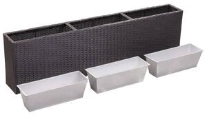 Garden Raised Bed with 3 Pots 150x20x40 cm Poly Rattan Black