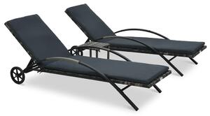 Sun Loungers with Table Poly Rattan Anthracite