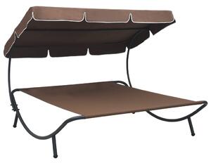 Outdoor Lounge Bed with Canopy Brown