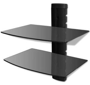 2-tier Wall Mounted Glass DVD Shelf Black