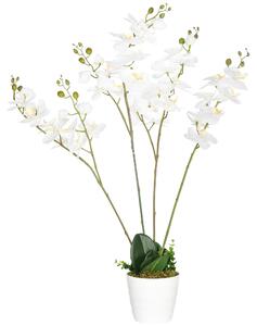 HOMCOM Artificial Orchid Plant in Pot, Artificial Flowers Fake Orchid Phalaenopsis for Home Decor Wedding, 17x17x14cm, White