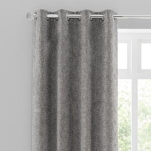 Abstract Chenille Dove Grey Eyelet Curtains Grey