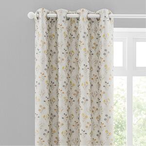 Fleur Floral Jacquard Ochre Eyelet Curtains Cream, Yellow and Blue