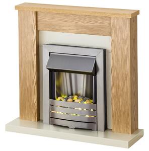 Adam Orlando Fireplace Surround & Helios Electric Fire with Flat to Wall Fitting - Oak, Cream & Brushed Steel Finish
