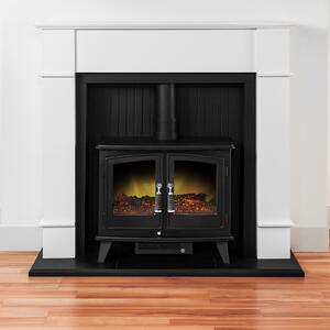 Adam Oxford Fireplace Surround & Woodhouse Electric Stove with Flat to Wall Fitting - White & Black
