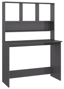 Desk with Shelf High Gloss Grey 110x45x157 cm Engineered Wood