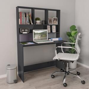 Desk with Shelf High Gloss Grey 110x45x157 cm Engineered Wood
