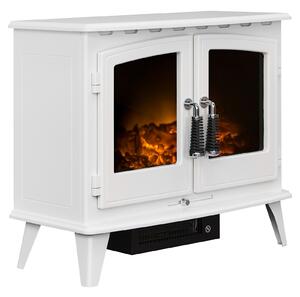 Adam Woodhouse Electric Stove with Realistic Log Bed & LED Flame Effect Flat to Wall Fitting - White