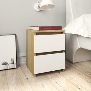 Bedside Cabinet White and Sonoma Oak 30x30x40 cm Engineered Wood
