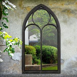 Extra Large Gothic Stone Outdoor Mirror, Black 150x81cm Black